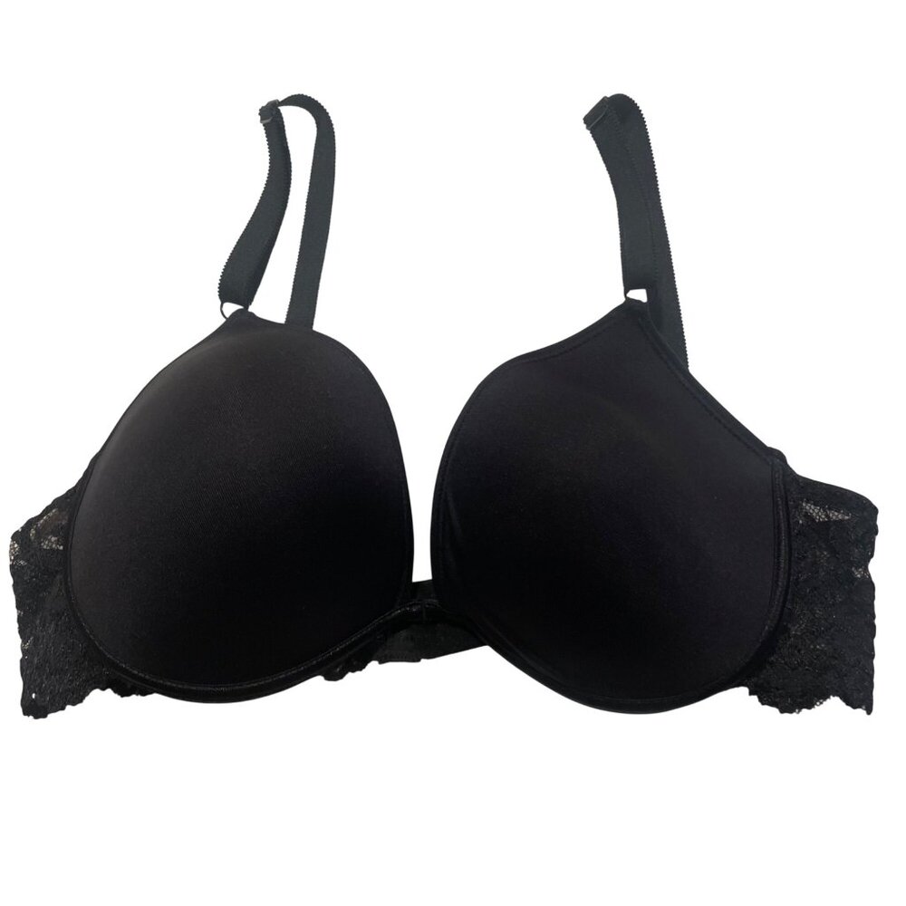 Donna Loren Vintage Padded Lace Mesh Bra Sz 38C Black Underwire